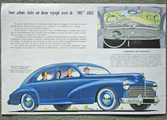 Publicité Peugeot pour la 203 en 1955