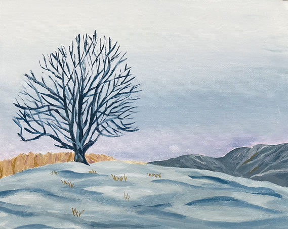 Baum im Winter gemalt in Acryl