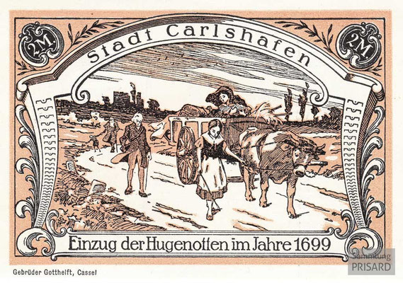 Notgeldschein »Einzug der Hugenotten im Jahre 1699« (Bad Karlshafen, 1923) / © Sammlung PRISARD