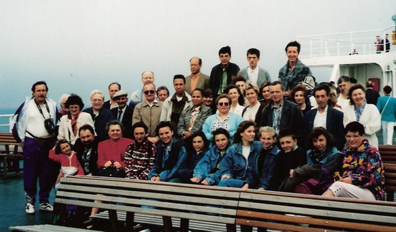 Sur le ferry lors de notre 1er voyage en Angleterre en 1996.