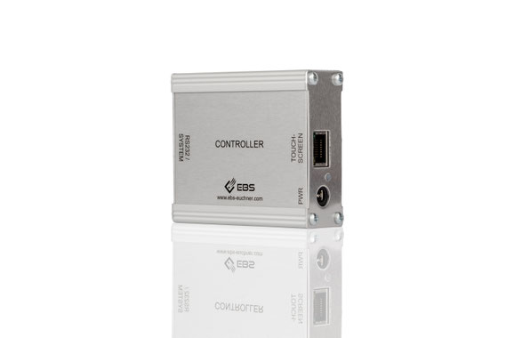 EBS Controller in Aluminiumgehäuse – Kompakte Steuereinheit mit Touchscreen-Anschluss und Netzwerkschnittstelle