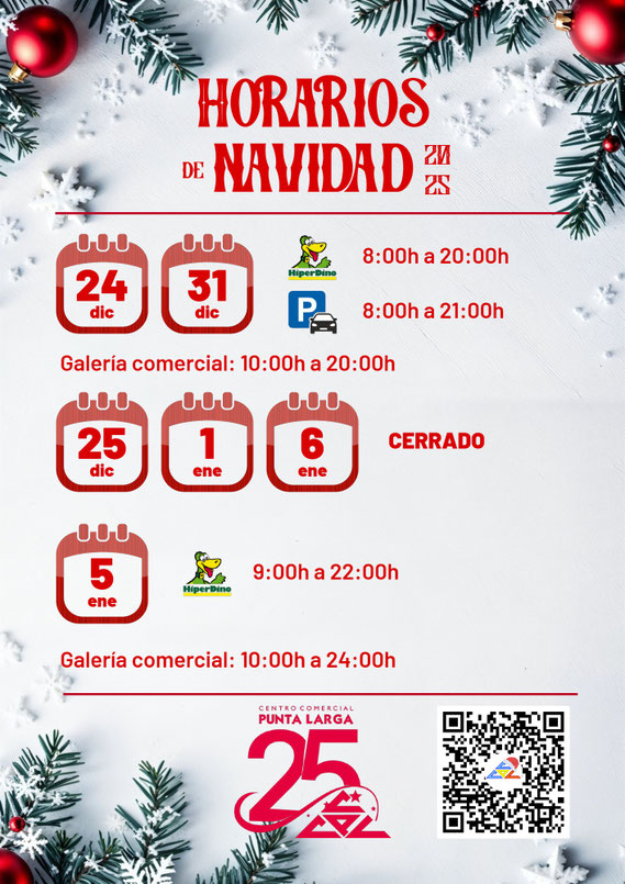 Horarios de Navidad 2025 - Centro Comercial Punta Larga