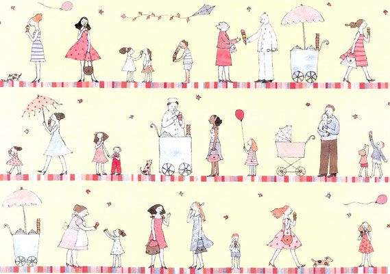 Lola Renn Illustration, Geschenkpapier Kinder mit Eis und Schmetterlingen
