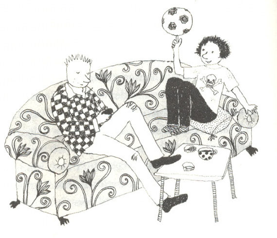 Lola Renn Illustration, Zeichnung Kinder auf Sofa, Kinderbuch