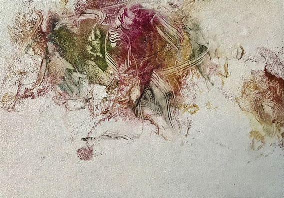 Miniatur/Blütenfall 37 2025 Kunstharz, Steinmehl, Acryl, Öl, auf Papier 14,8 x 21 cm
