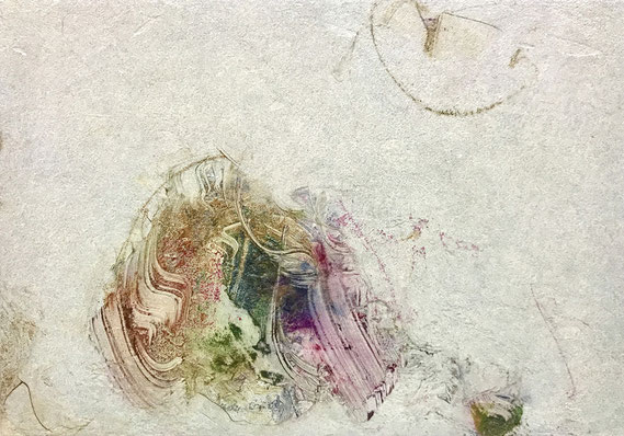 Miniatur/Blütenfall 68 2025 Kunstharz, Steinmehl, Acryl, Öl, auf Papier 14,8 x 21 cm  