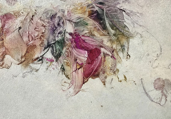 Miniatur/Blütenfall 54 2025 Kunstharz, Steinmehl, Acryl, Öl, auf Papier 14,8 x 21 cm  