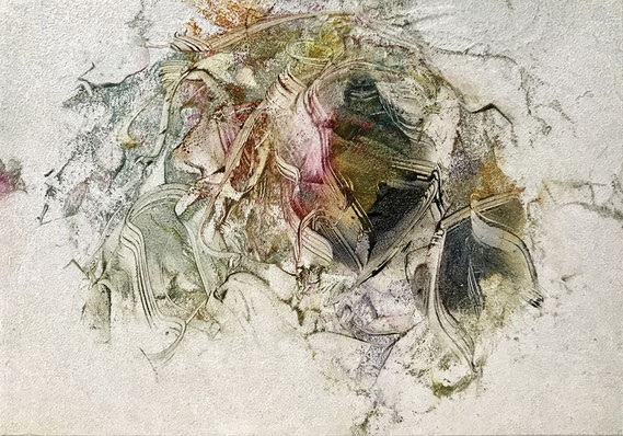Miniatur/Blütenfall 46 2025 Kunstharz, Steinmehl, Acryl, Öl, auf Papier 14,8 x 21 cm  