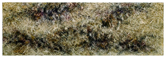 Skriptur 31.1.2014  Kunstharz, Steinmehl, Acrylfarbe, Ölfarbe auf Papier  50 x 151 cm