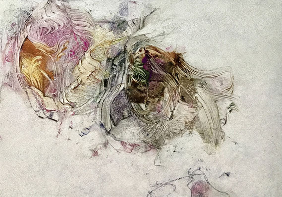 Miniatur/Blütenfall 64 2025 Kunstharz, Steinmehl, Acryl, Öl, auf Papier 14,8 x 21 cm  