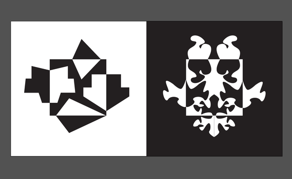 Left: geometric shapes and asymmetry. Right: Organic shapes and symmetry