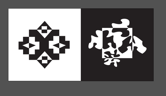 Left: geometric shapes and symmetry. Right: organic shapes and asymmetry
