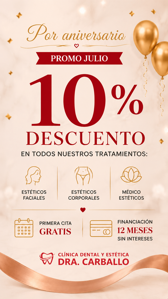 10% de descuento en todos los tratamientos estéticos y cosméticos en Clínica Dental y Estética Dra. Carballo Gran Canaria