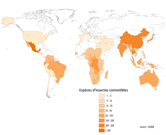 Figure 1 : Nombre d'espèces d'insectes comestibles par pays