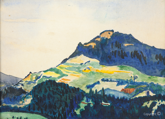 Erwin Bowien (1899-1972): Landscape near Neuchâtel in Switzerland, watercolor, 1917