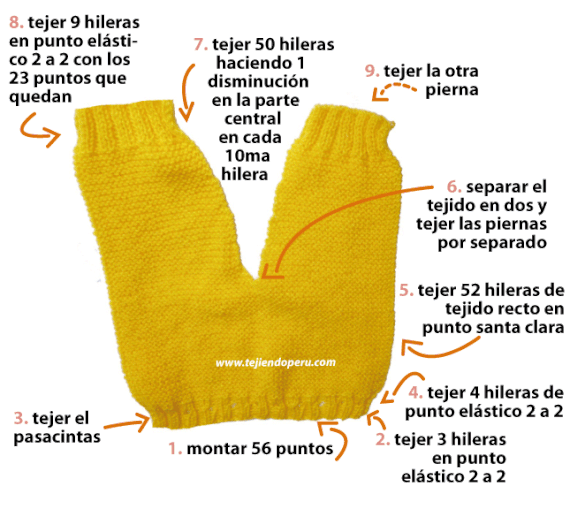 Pantalón para bebé (conjunto de 4 piezas) tejido en dos agujas o palitos!