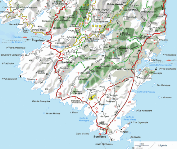 carte routière pointe sud corse