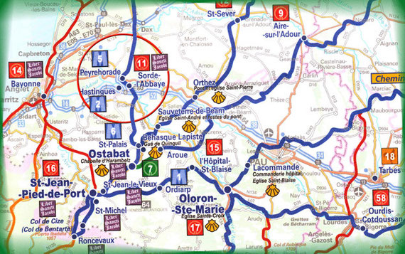 orthe, peyrehorade, landes, aquitaine, sorde l’abbaye, hastingues, port de lanne, arthous, cagnotte, cauneille, labatut, barthe, radelage, belus, st lon, orist, siest, compostelle, st jacques