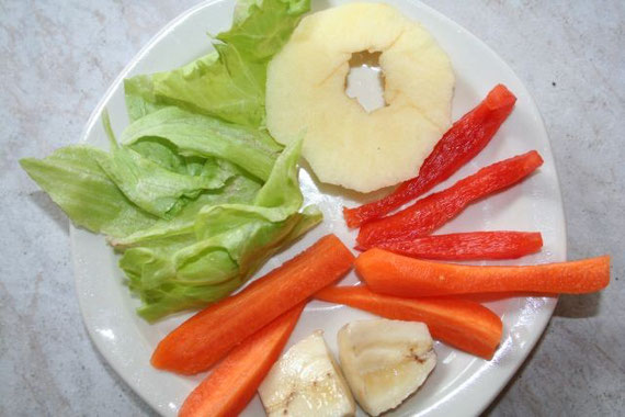Eisbergsalat, Apfel, Wurzel, Paprika und Banane