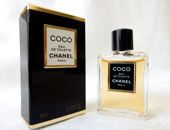 CHANEL - COCO EAU DE TOILETTE 4 ML : FLACON PLAT, BOUCHON NOIR EN PLASTIQUE