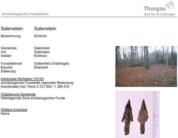 Fundstellenbeschrieb des Amtes für Archäologie TG