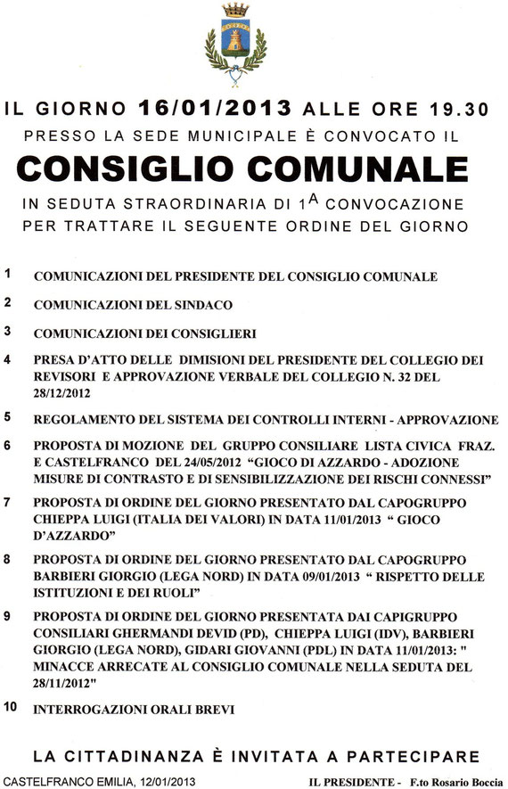 75 CONSIGLIO COMUNALE DEL 16 GENNAIO 2013