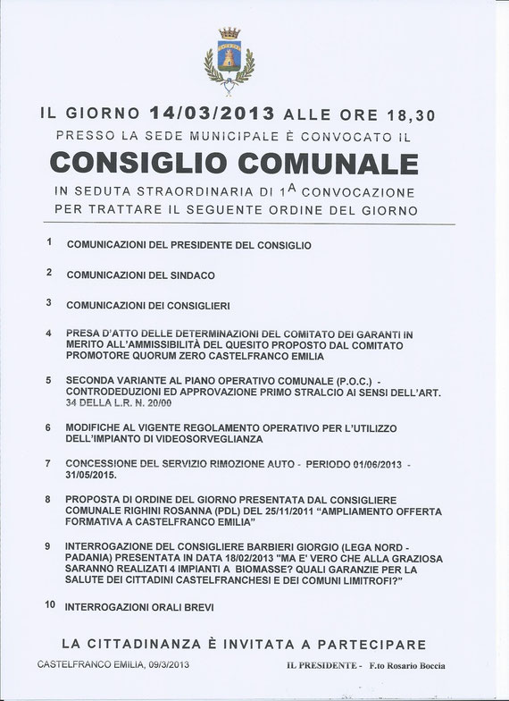 78° CONSIGLIO COMUNALE DEL 14 MARZO 2013