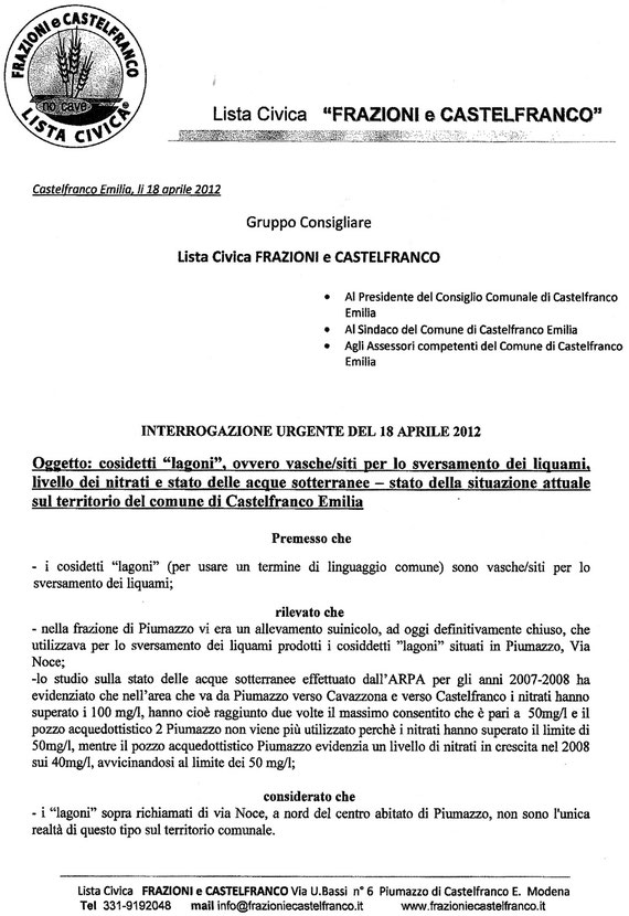 INTERROGAZIONE LAGONI DI PIUMAZZO