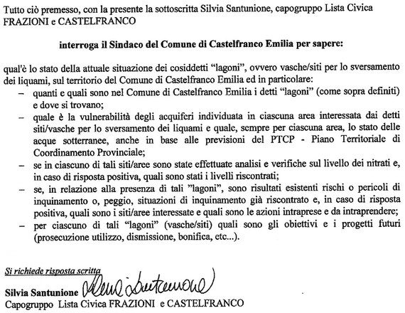 INTERROGAZIONE LAGONI DI PIUMAZZO