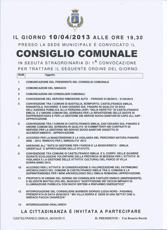 79° consiglio comunale del 10 aprile 2013
