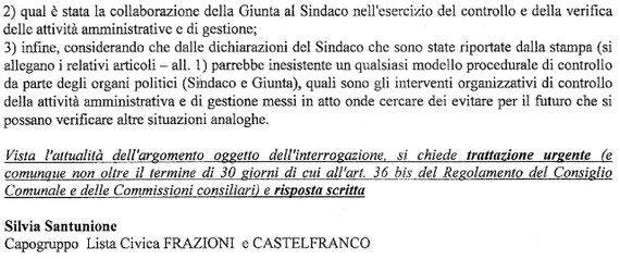 INTERROGAZIONE URGENTE DEL 6 AGOSTO 2012