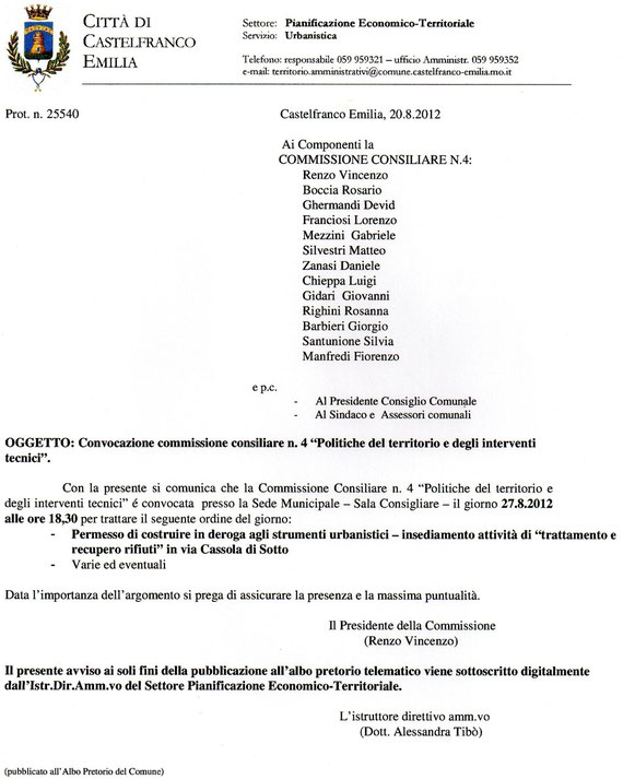 COMMISSIONE NR.4 DEL 27 AGOSTO 2012