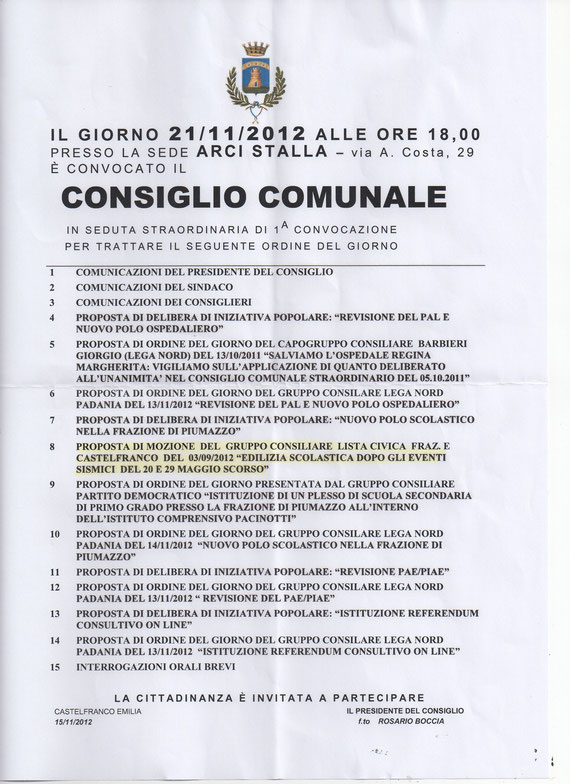 CONSIGLIO COMUNALE DEL 21 NOVEMBRE 2012