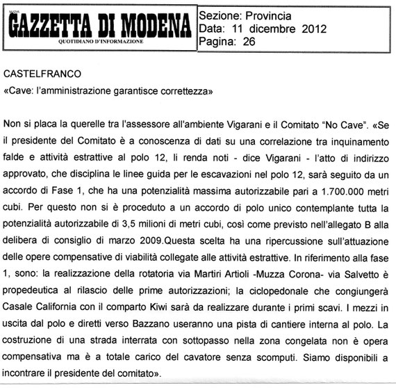GAZZETTA DI MODENA DEL 11 DICEMBRE 2012