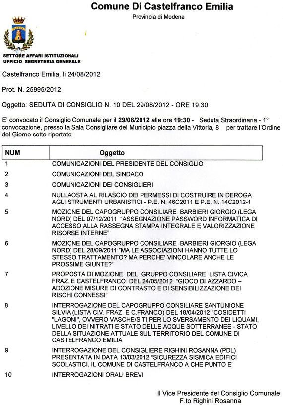 69° CONSIGLIO COMUNALE