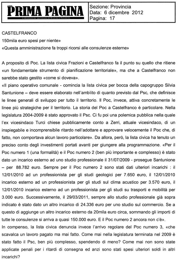 PRIMA PAGINA DEL 6 DICEMBRE 2012