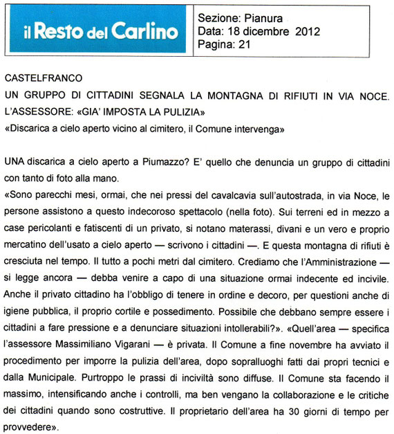 IL RESTO DEL CARLINO DEL 18 DICEMBRE 2012