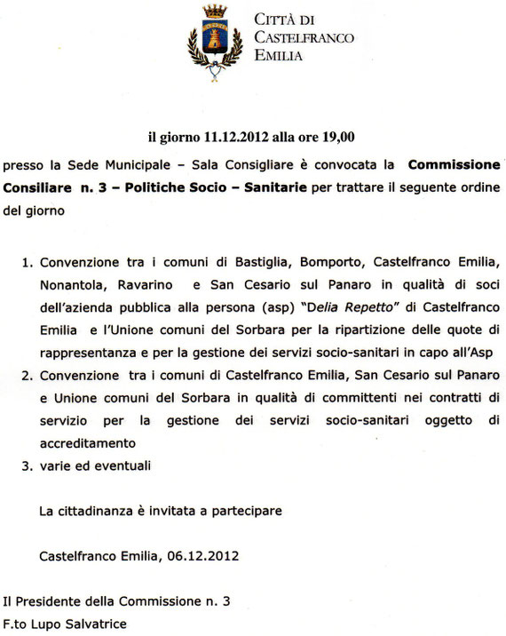 COMMISSIONE NR.3 DEL 11 DICEMBRE 2012