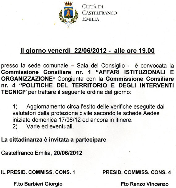 COMMISSIONE NR.1 E NR.4 DEL 22 GIUGNO 2012