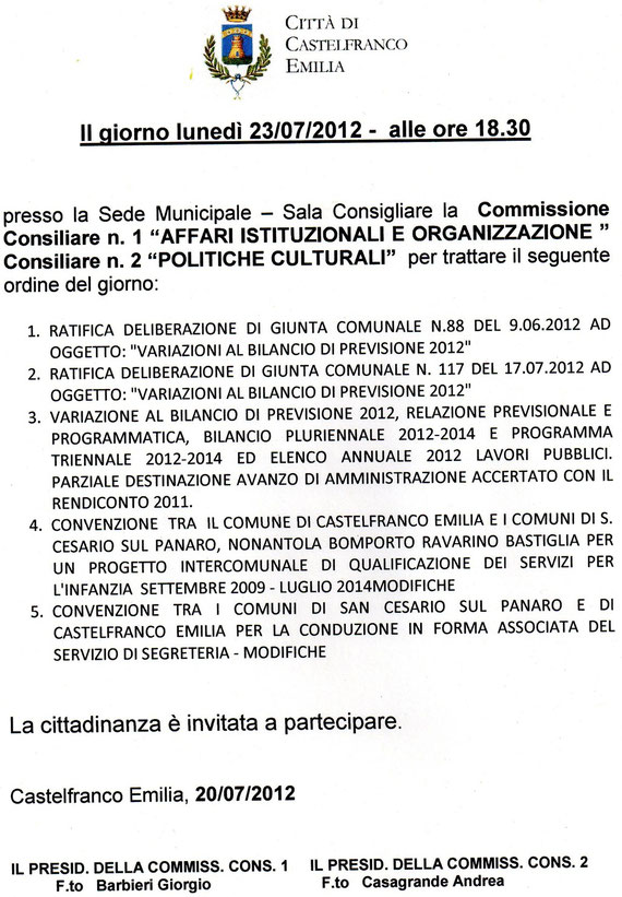 COMMISSIONE NR.1 E NR.2 DEL 23 LUGLIO