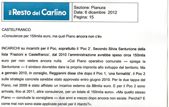 IL RESTO DEL CARLINO DEL 6 DICEMBRE 2012