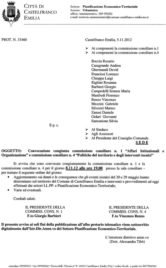 COMMISSIONE DEL 8 NOVEMBRE 2012