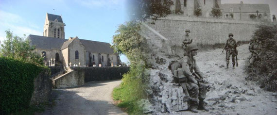 Paratroopers (S-2) of HQ/508th and HQ-Co on patrol near the church