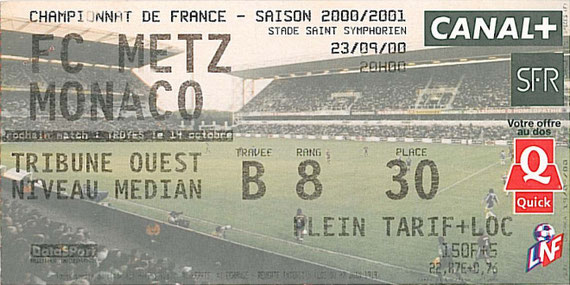 23 sept. 2000: FC Metz - AS Monaco - 9ème Journée - Championnat de France (1/3 - 19.585 spect.)