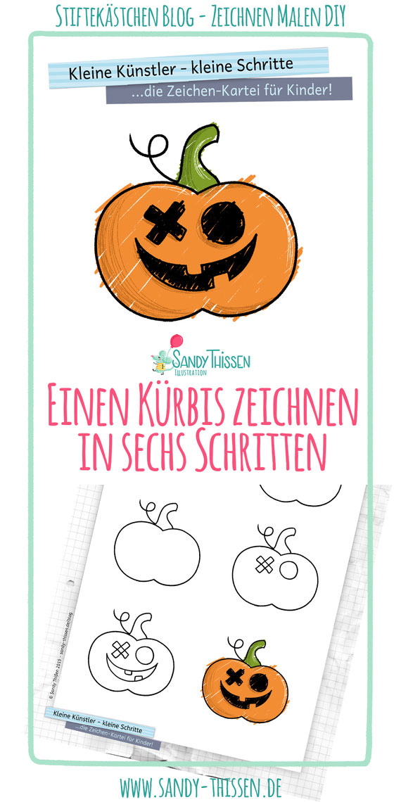 Kleine Küstler, Kleine Schritte. Einen Halloween Kürbis zeichnen in 6 einfachen Schritten