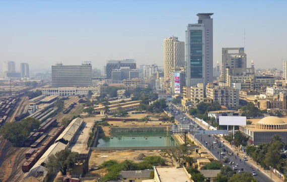 Karachi's Financial District Habib Bank Plaza to the left of the tall MCB Tower Photo: SM Rafiq Photography