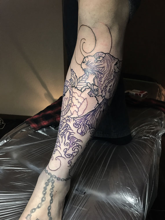 虎,牡丹,刺青