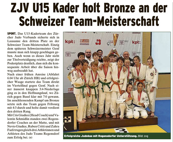 Tolle Leistung des Zürcher Kantonalkaders mit Regensdorfer Beteiligung. Bronze für das Team mit unseren Coaches.