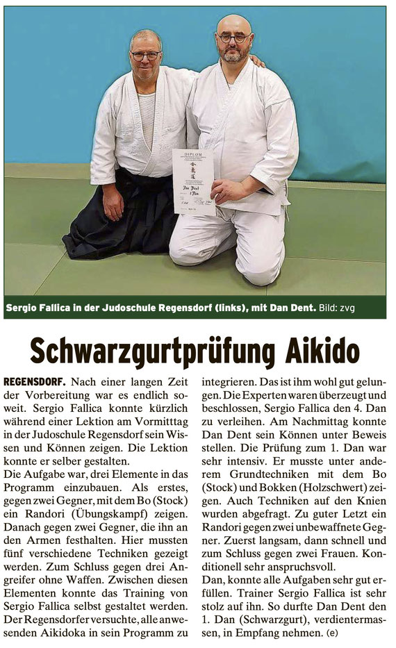 Erfolg für Regensdorfer Aikido, Danprüfung bestanden.