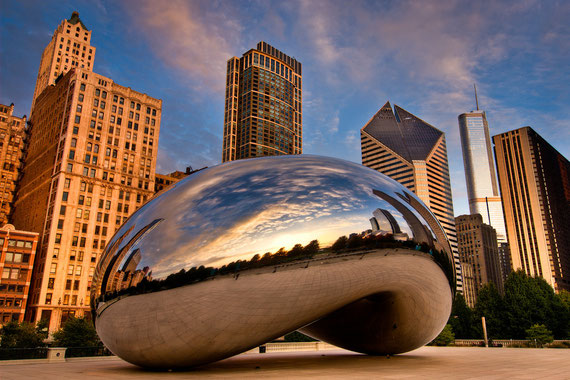 Chicago "Cloud Gate" (or "Bean"), a  work of art created by Anish Kapoor